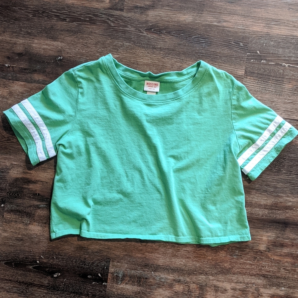 Green and white striped crop top